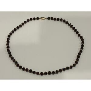 14K Gold Faceted Garnet Beads & Gold Beads Necklace Signed
